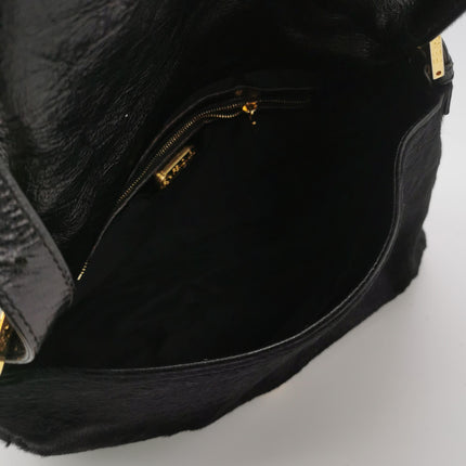 Fendi Mamma Baguette Black Ponyhair Calfskin Leather Shoulder Bag