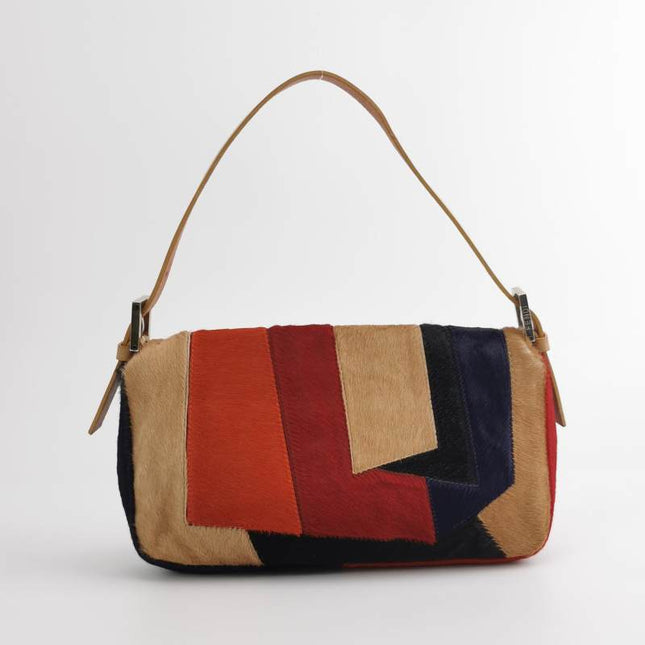 Sold Fendi Baguette Pony-style Calfskin Leather Multicolor Abstract Geometric Patchwork