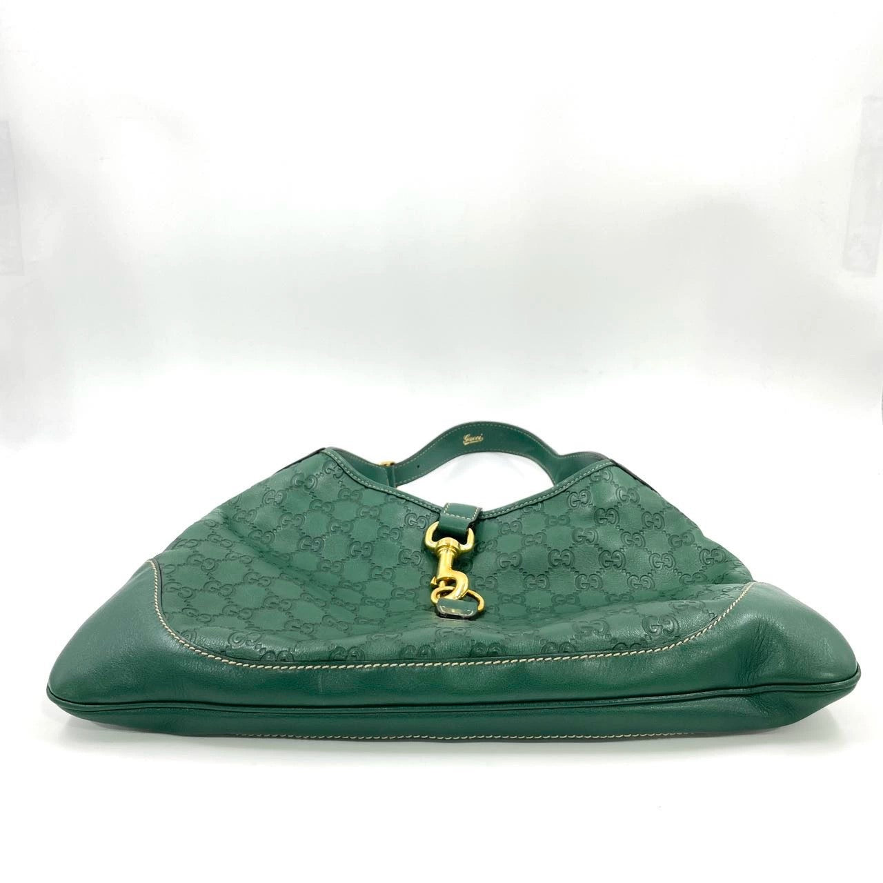 Gucci Jackie Vintage Leather Medium Handbag Green Gucci Monogram