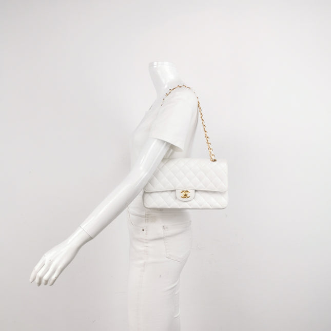 Chanel Classic Flap Medium 2010 White Caviar Leather Gold Hardware