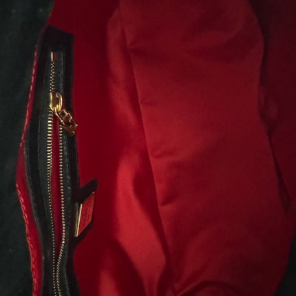 Fendi Mamma Baguette Black Suede Leather Red Buckle