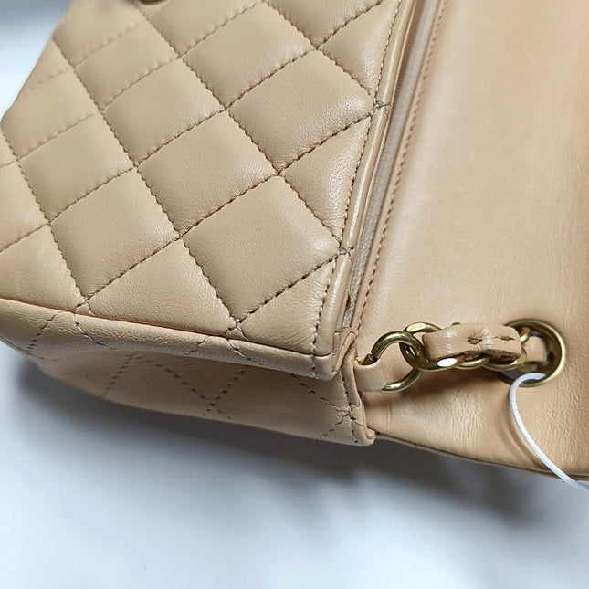 Chanel Classic Flap Mini Beige Almond Pink Lambskin Gold Hardware