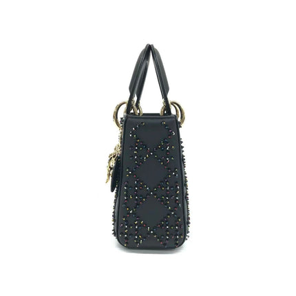 Lady Dior Mini Black Calfskin Leather with Multicolor Crystals Gold Hardware