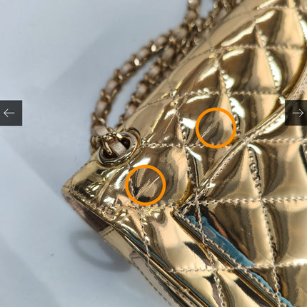 Chanel Classic Flap Mini Square Star Purse Gold Patent Calfskin Leather Mirror Glaze