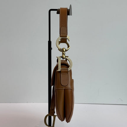 Dior Vintage Double Saddle Brown Leather Gold-tone Hardware