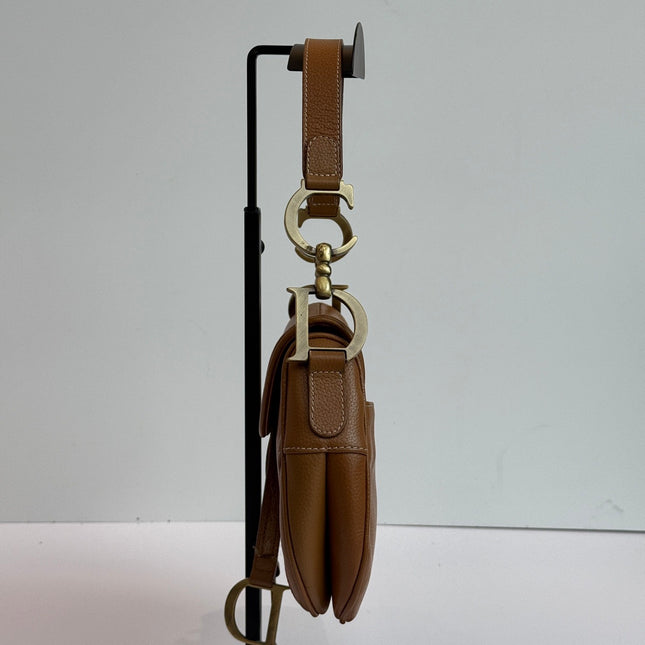 Dior Vintage Double Saddle Brown Leather Gold-tone Hardware