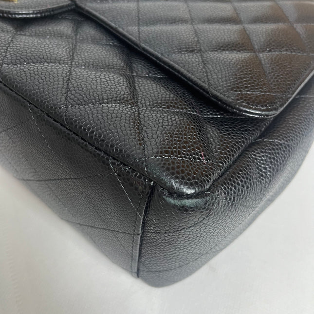 Chanel Classic Flap Maxi 2011 Black Caviar Leather Double Flap with Gold Hardware