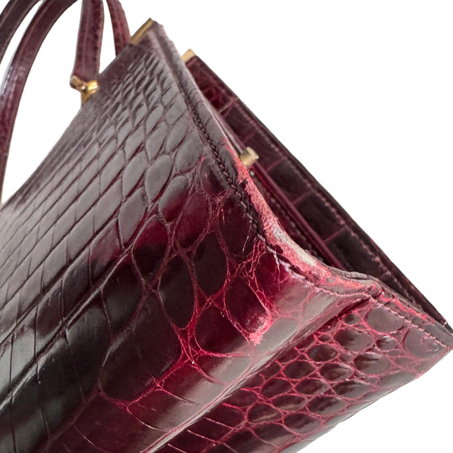 Gucci Vintage Burgundy Alligator Leather Blue Lapis Lazuli Stone Gold-tone Hardware Handbag