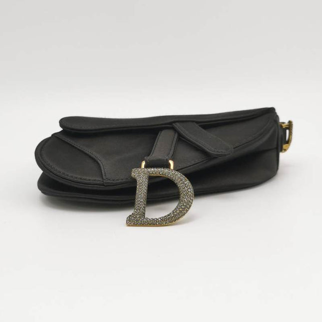 Dior Saddle Mini Silk Handbag Black with crystals