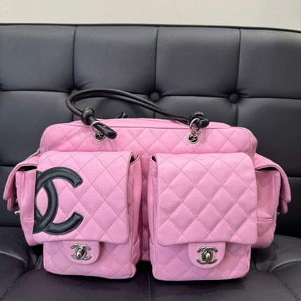 Chanel Cambon Large Pink Calfskin Leather Double Strap Handbag-Luxbags