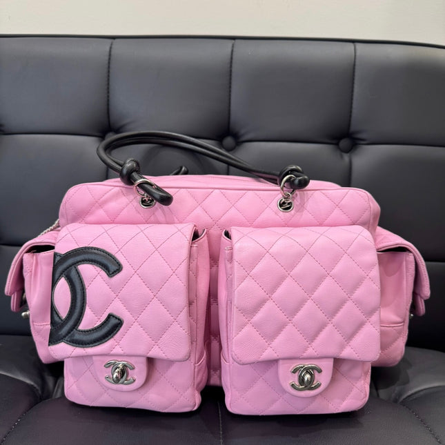 Chanel Cambon Large Pink Calfskin Leather Double Strap Handbag-Luxbags
