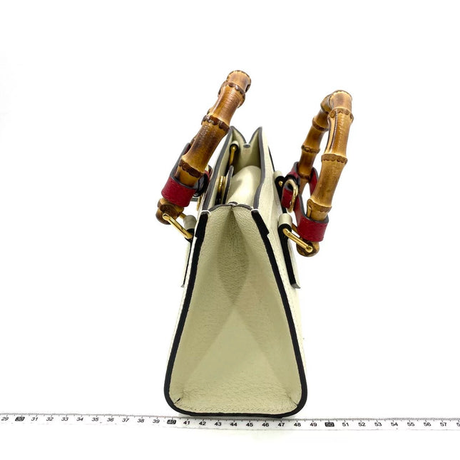 Gucci Diana Small East West Cream White Leather Bag Bamboo Handle with Strap