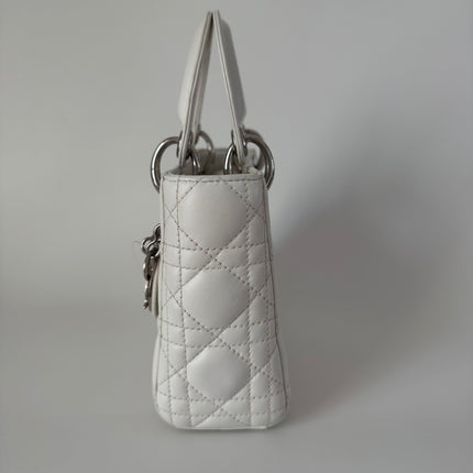 Lady Dior Mini White Lambskin Leather Silver HW Chain Strap 2018