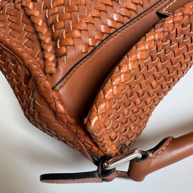 Loewe Puzzle Small Leather Woven Braided Caramel Tan Crossbody Bag