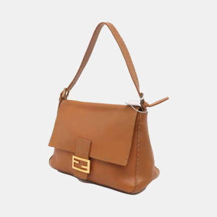 Fendi Mamma Baguette Selleria Calfskin Leather Caramel Tan Brown Shoulder Bag