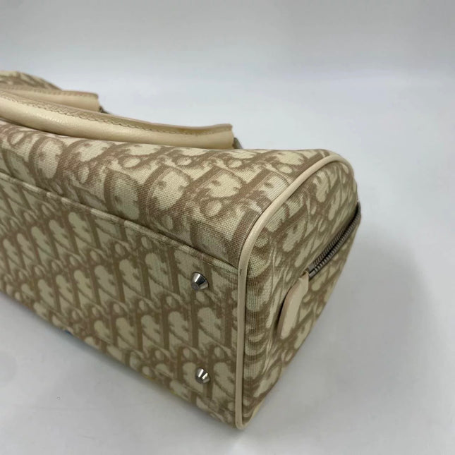 Dior Boston Bowling Bag White Oblique Monogram Canvas With Flower Embroidery