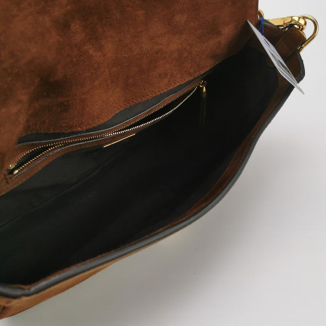 Fendi Baguette Selleria Suede Leather Crossbody Bag Medium Caramel Tan