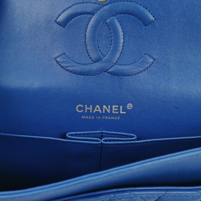 Chanel Timeless Classic Flap Medium Blue Lambskin Leather Silver Hardware