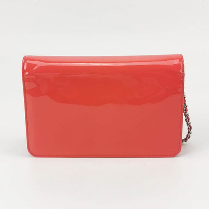 Sold Chanel Wallet on Chain Classic Flap Coral Pink Patent Leather