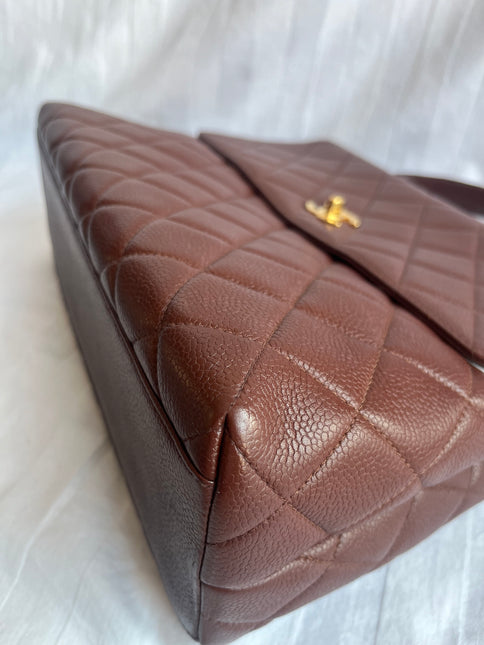 Chanel Vintage Top Handle Kelly Dark Caramel Flap Bag Caviar Leather 24k Gold Plated Hardware, 1996-1997