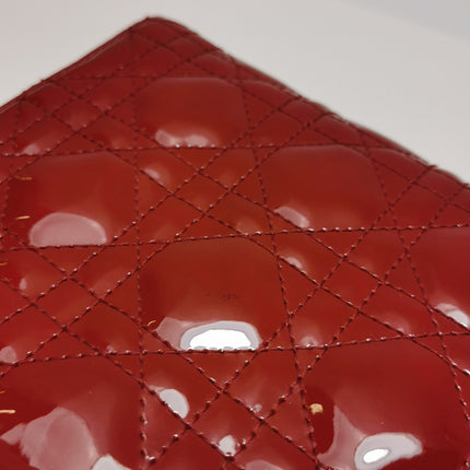 Lady Dior Mini Handbag Burgundy Red Patent Leather Gold-tone Chain Strap