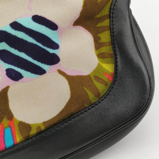 Gucci Jackie Vintage Mini Multicolor Floral Canvas Black Leather Shoulder Bag