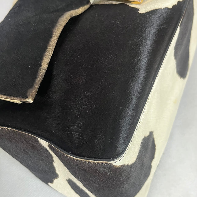 Fendi Mamma Baguette Large Pony hair in Cow Print Black and White