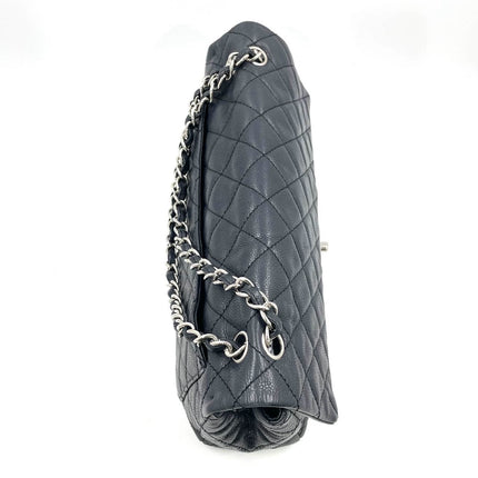 Chanel Classic Flap Maxi Black Soft Caviar Leather Silver-tone Hardware Giant CC Logo