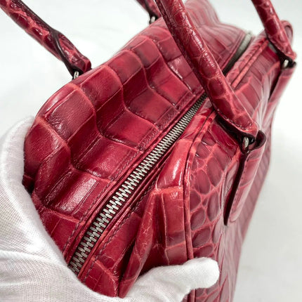 Prada Inside Bag Red Crocodile Leather Pink Lambskin Leather Interior Medium