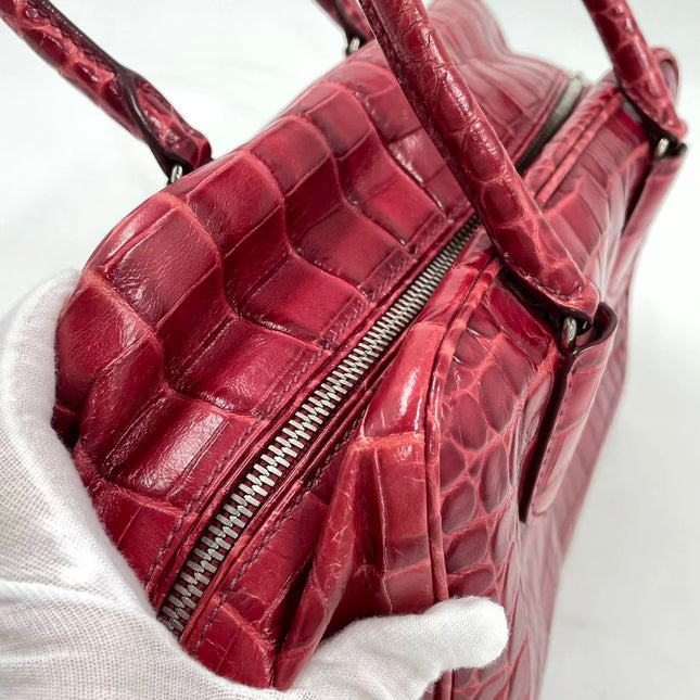 Prada Inside Bag Red Crocodile Leather Pink Lambskin Leather Interior Medium
