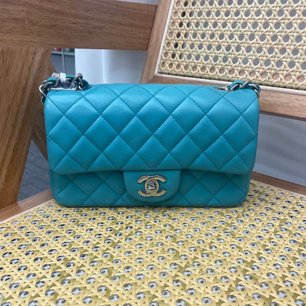 Chanel Classic Flap Mini Blue Lambskin Leather Gold Hardware 2014