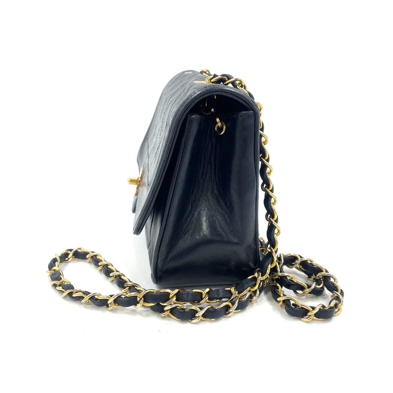 Chanel Diana CC Flap Bag Small Vintage Black Lambskin Leather with 24k Gold HW, 1989-1991