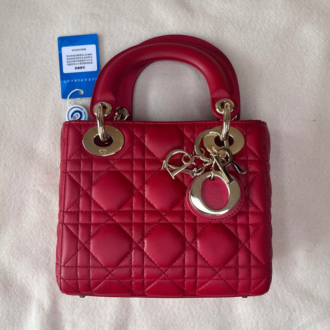 Sold Lady Dior Red Mini handbag Cannage Leather with strap