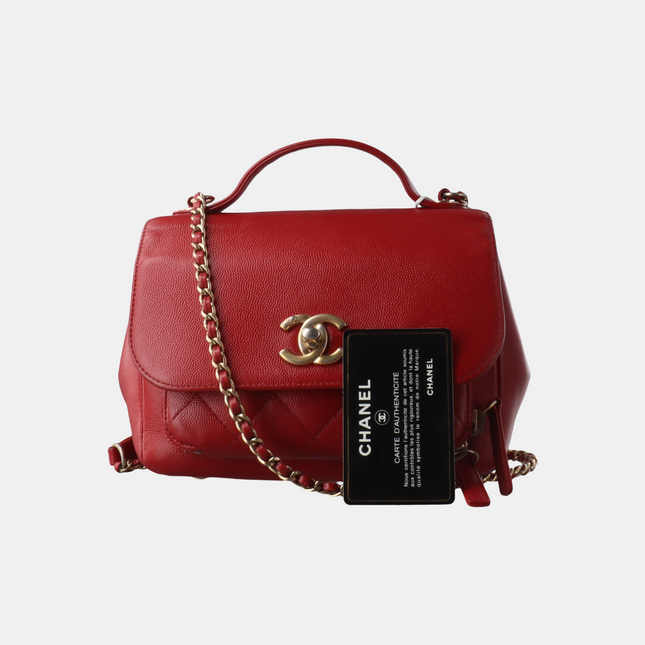 Chanel Business Affinity Medium Red Caviar Leather Top Handle Crossbody Bag
