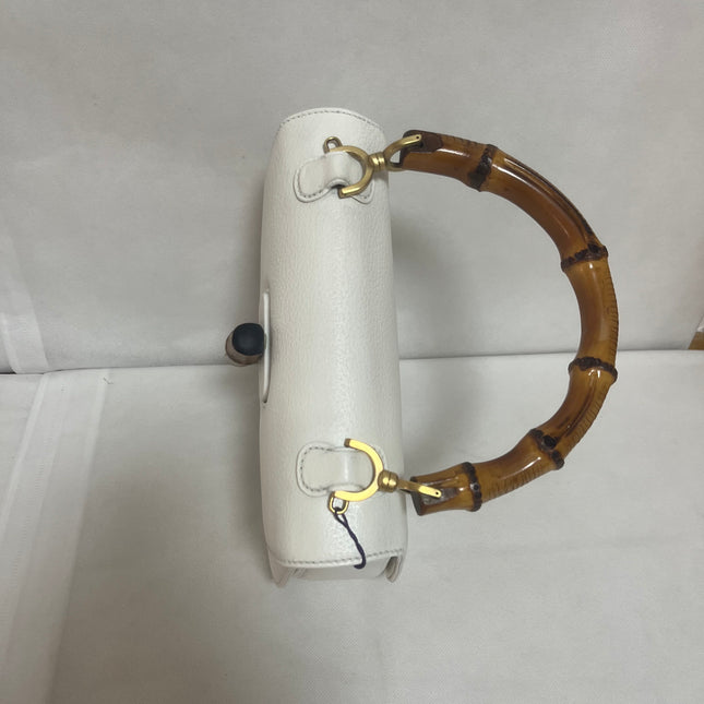 Gucci Bamboo 1947 Top Handle Bag White Grained Leather Medium