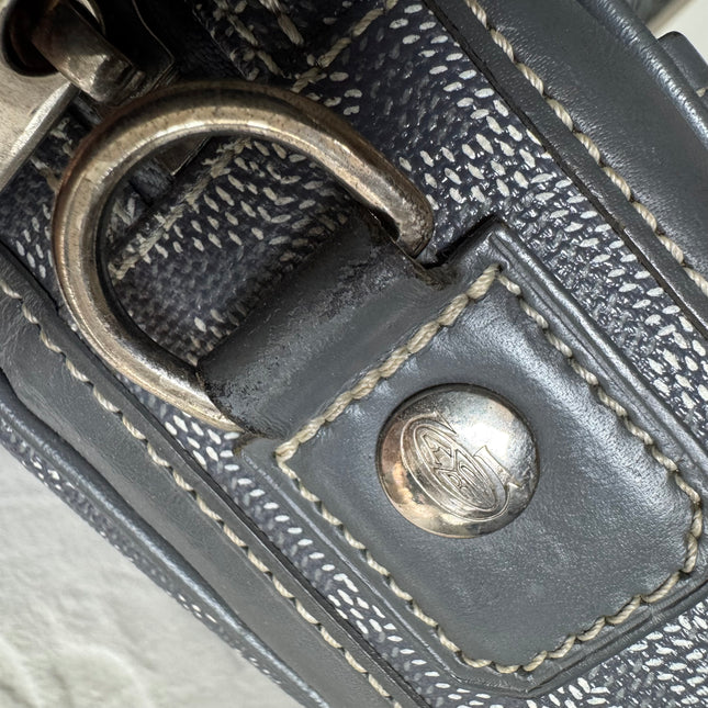 Goyard Ambassade Document Case Small 35cm Handbag Grey Canvas Leather Silver Hardware