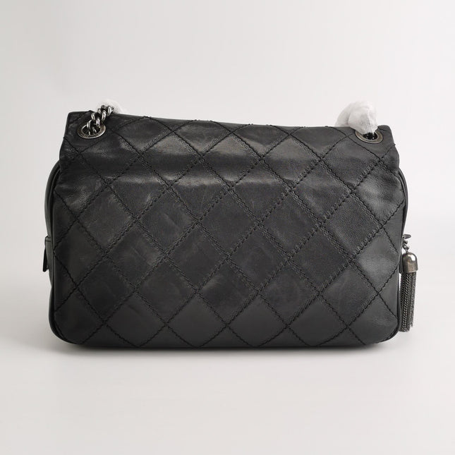 Chanel 2013 Paris-Edinburgh Large Black Flap Calfskin Leather Shoulder Bag