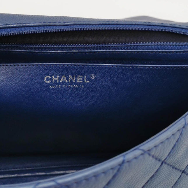 Sold Chanel Classic Flap Large Navy Blue Caviar Leather Silver-tone Hardware