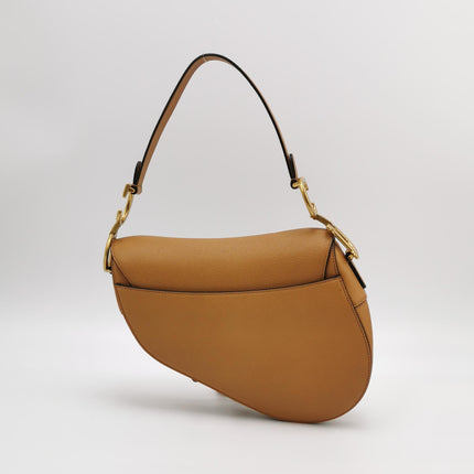 Dior Saddle 2021 Medium Tan Brown Grained Calfskin Leather Bag