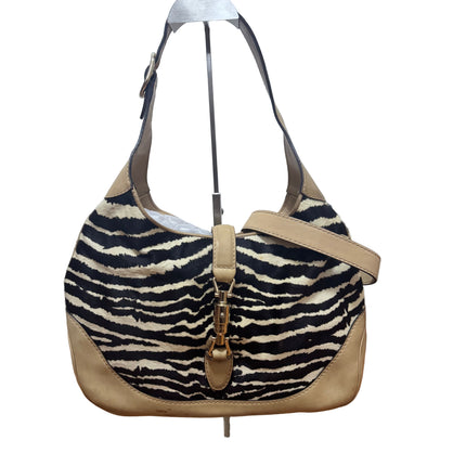 Gucci Jackie Soft Medium Zebra Print Pony-style Calfskin and Beige Suede Silver HW