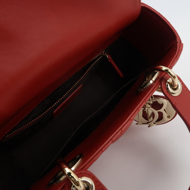 Lady Dior Small My Abcdior Red Lambskin Cannage Leather Gold Hardware