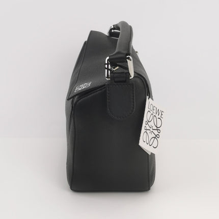 Loewe Puzzle Small Black Grained Leather White Logo