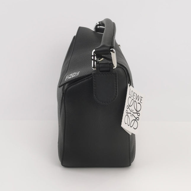 Loewe Puzzle Small Black Grained Leather White Logo