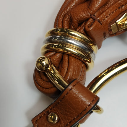 CHLOÉ Bracelet Hobo Embellished Brown Glossed Textured-leather Shoulder Bag