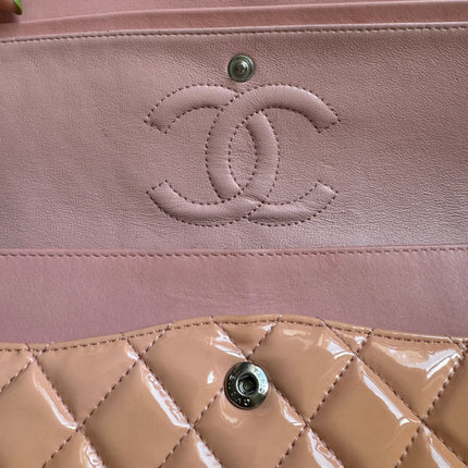 Chanel Classic Flap Medium Pink Orange Patent Leather Silver HW, 2012-2013