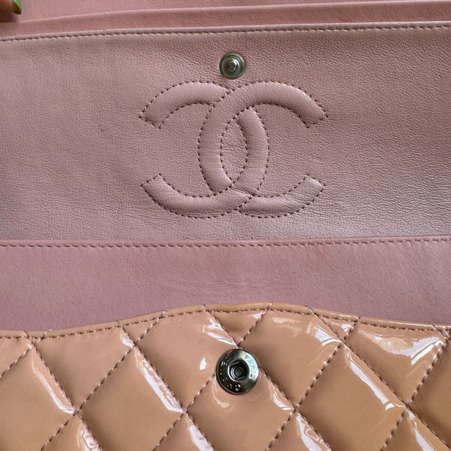 Chanel Classic Flap Medium Pink Orange Patent Leather Silver HW, 2012-2013