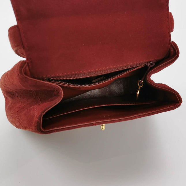 Chanel Kelly Mini 1997 -1999 Red Suede Leather Top Handle Bag