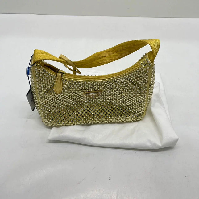 Prada Re-Edition 2000 Mini Yellow Glitter Nylon Shoulder Bag