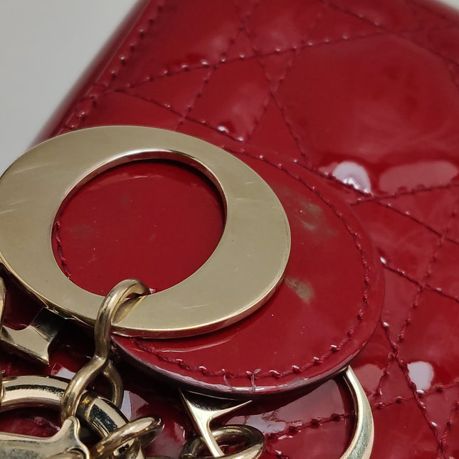 Lady Dior Mini 2019 Red Patent Leather Gold-tone Chain Strap