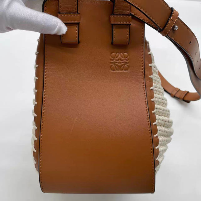 Loewe Hammock Mini Brown Leather Raffia Top Handle Crossbody Bag